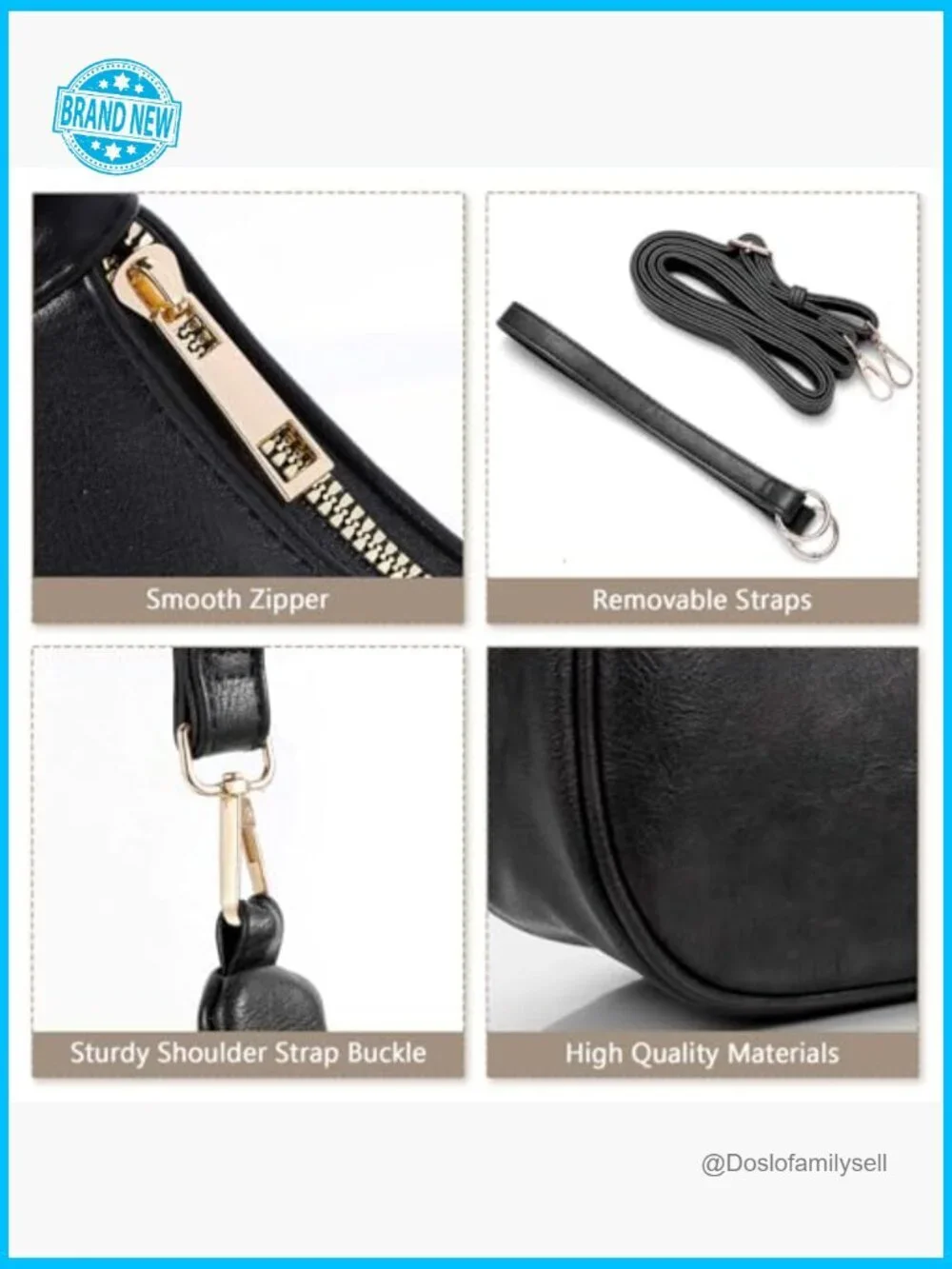 Soft Faux Leather Hobo Crossbody Bag Adjustable Strap Zip Closure
